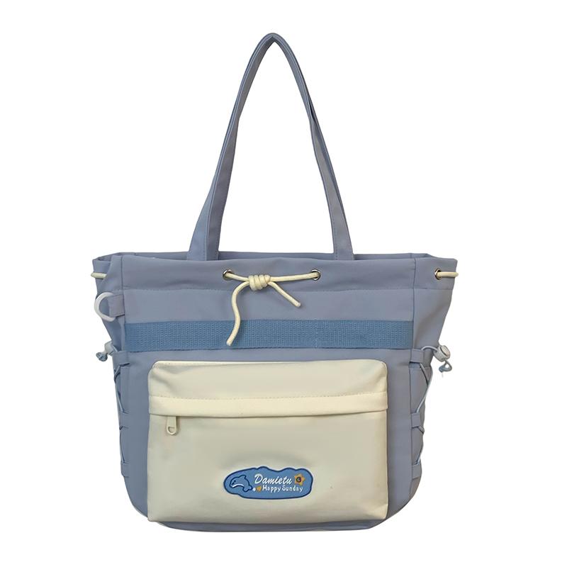 Student Class Shoulder Bag Girls Nylon Bag Color Contrast Large Capacity Tote Bag