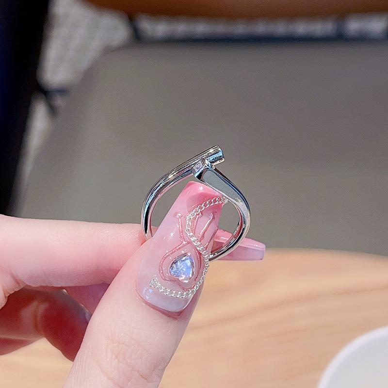 Full Diamond Zircon Bow Pink Dripping Oil High-End Open Ring Cold Wind Personality Niche Ring Woman Adjustable opening