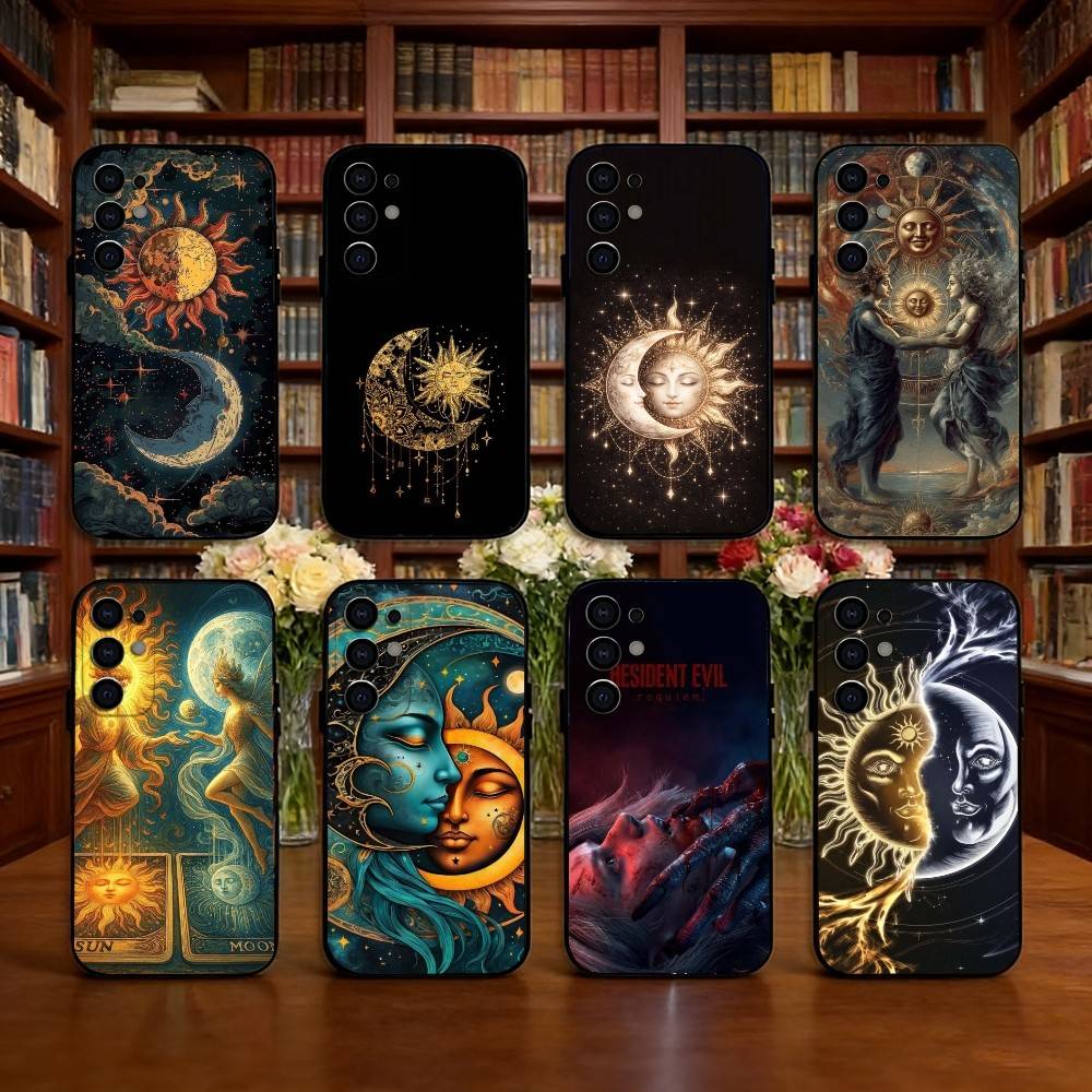 Divination Moon and Sun Patterns Phone Case For Samsung S25,S24,S21,S22,S23,S30,Ultra,S20,Plus,Fe,Soft Silicone Black Cover