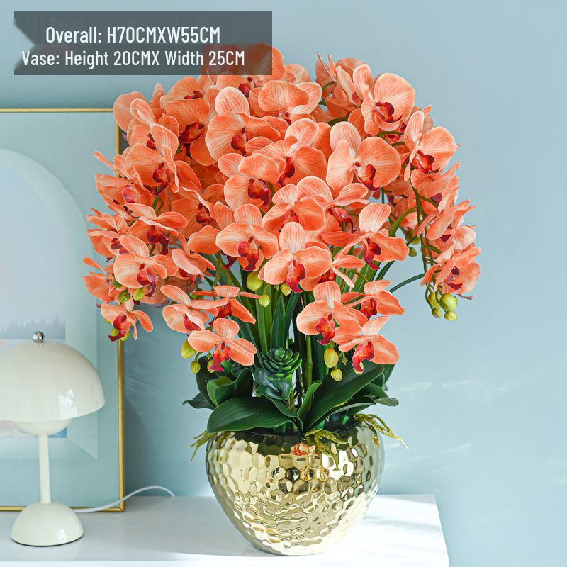 Artificial Phalaenopsis Floral Arrangement for Living Room Display - Potted Decoration for TV Cabinet