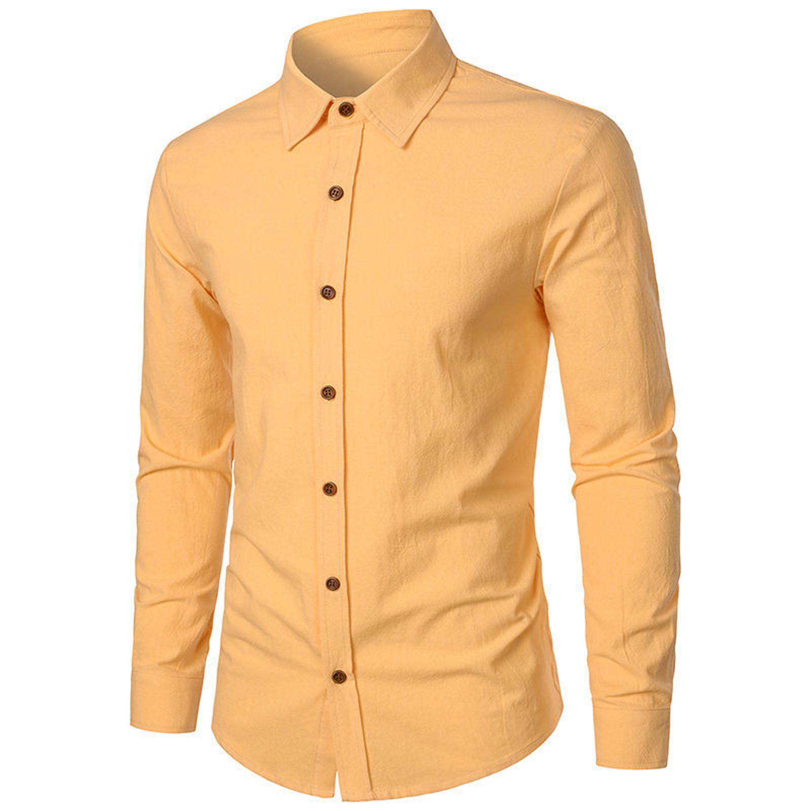 

Мужская рубашка с длинными рукавами, повседневная однотонная рубашка в сочетании с рубашкой XL жёлтый