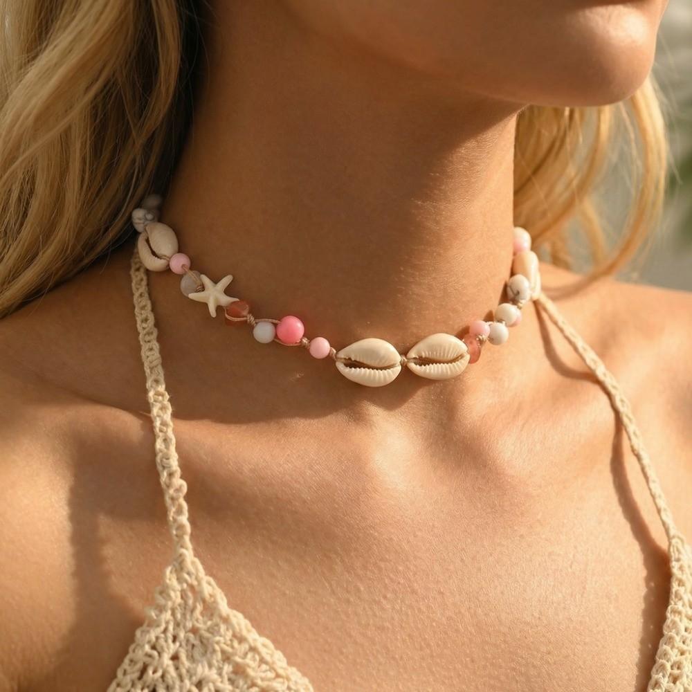 Adjustable Shell Starfish Necklace Ornaments Beach Beaded Necklace Bohemian Shell Necklace  Beach