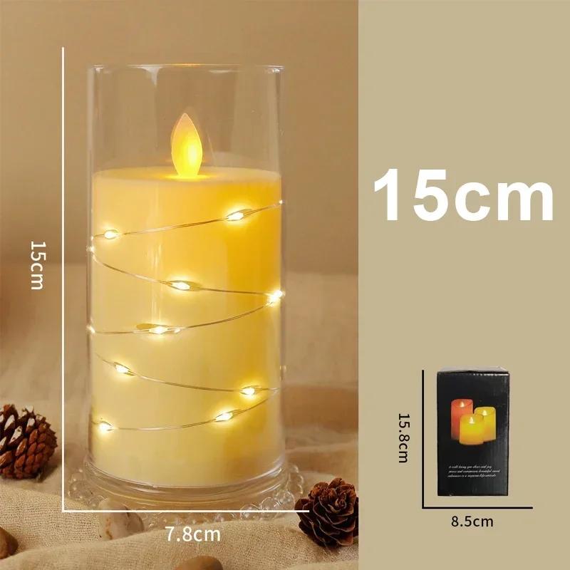 1/2 Pcs LED Flameless Electronic Candle Lights Clear Acrylic Candle Recessed Flickering StringLamp Battery Powered Wedding Party