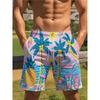 Herren Badeshorts mit Ananas-Print Tropische Ananas & Regenbogen-Zickzack-Grafik Schnelltrocknende Badehosen Hawaiianische Eis-Shorts