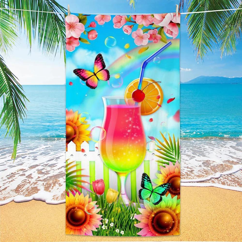 

Beach Pattern Beach Towel, Digital Printing Thin Quick-Dry Anti-Sand Microfiber Lightweight for Swim, Yoga, Travel, Gym, Gift W40*H60(CM)