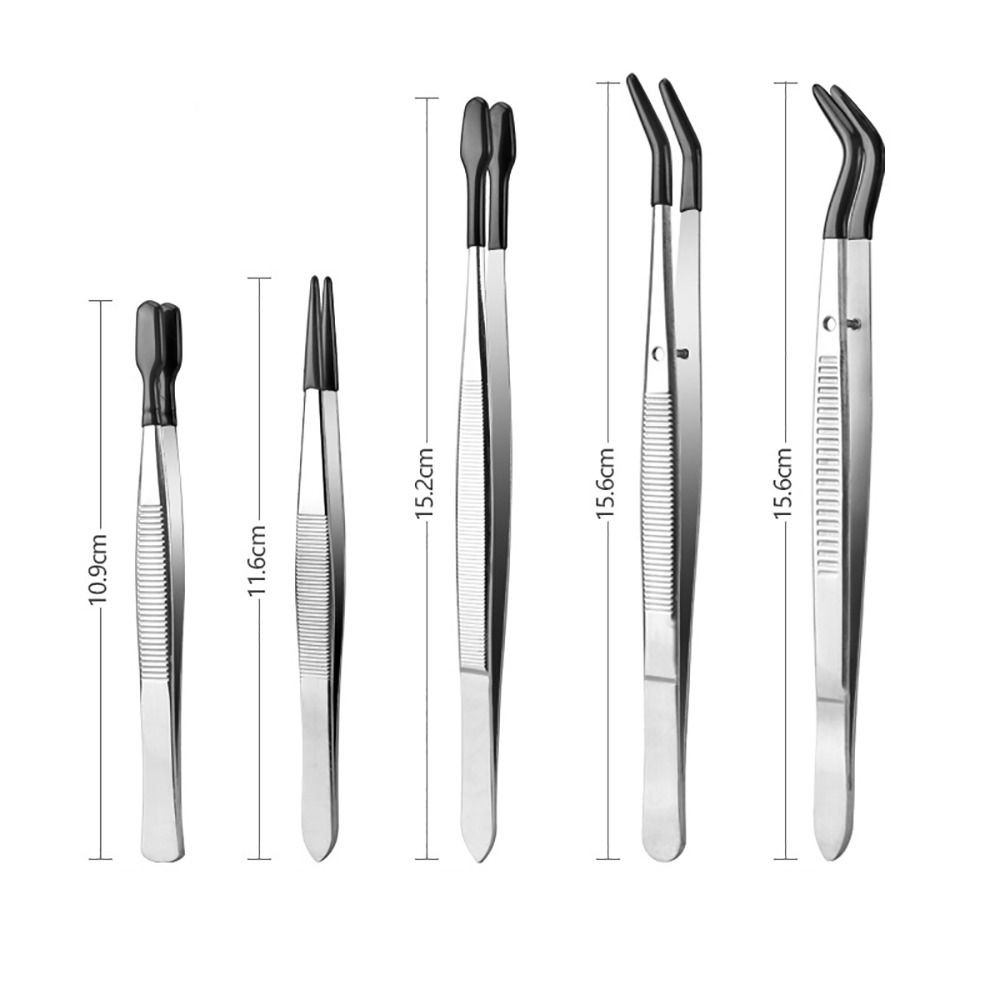 Non Marring Flat Tip Tweezers PVC Coated Rubber Tips Tweezers Accessories Long Bent Tweezers
