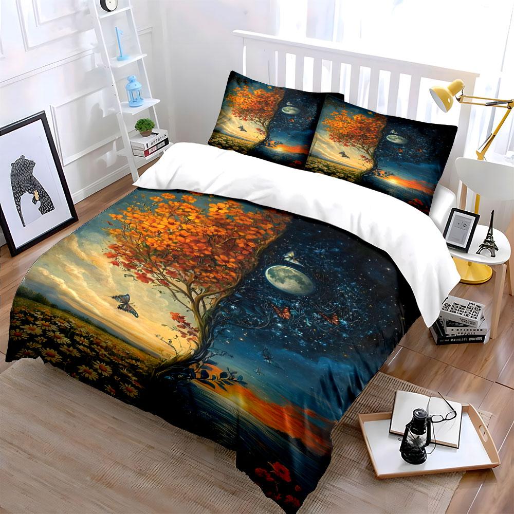 Tree, Moon, Butterfly, Flowers. Bedding Sets Duvet Cover Sets Duvet Covers Pillowcases(1 * Duvet Cover 2 * Pillowcases Without Duvet Insert)