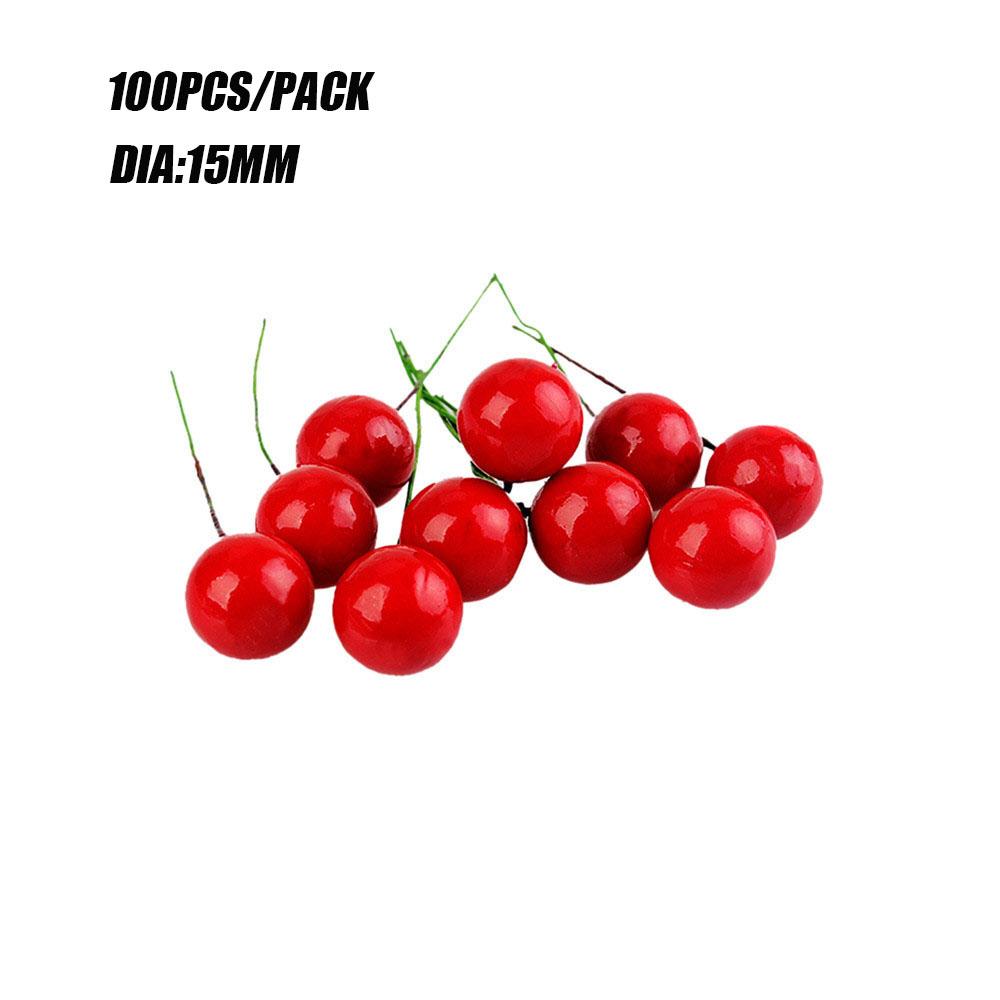 

100 шт. искусственные ягоды, поддельные вишневые тычинки, рождественские мини-поддельные ягоды, имитация жемчужных бусин, венки, свадебный рождественский декор 10mm красный