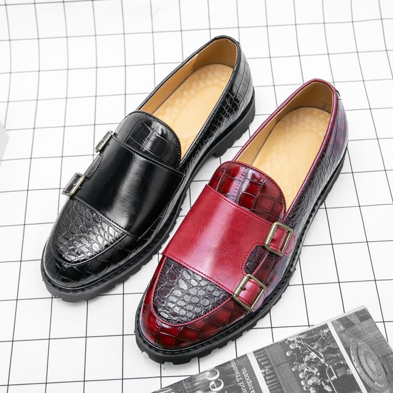 Fashion 2024 Men's Casual Business Leather Shoes Mens Buckle Red Dress Office Monk Shoes Men Fashion Luxury Wedding Party Oxfords Shoes