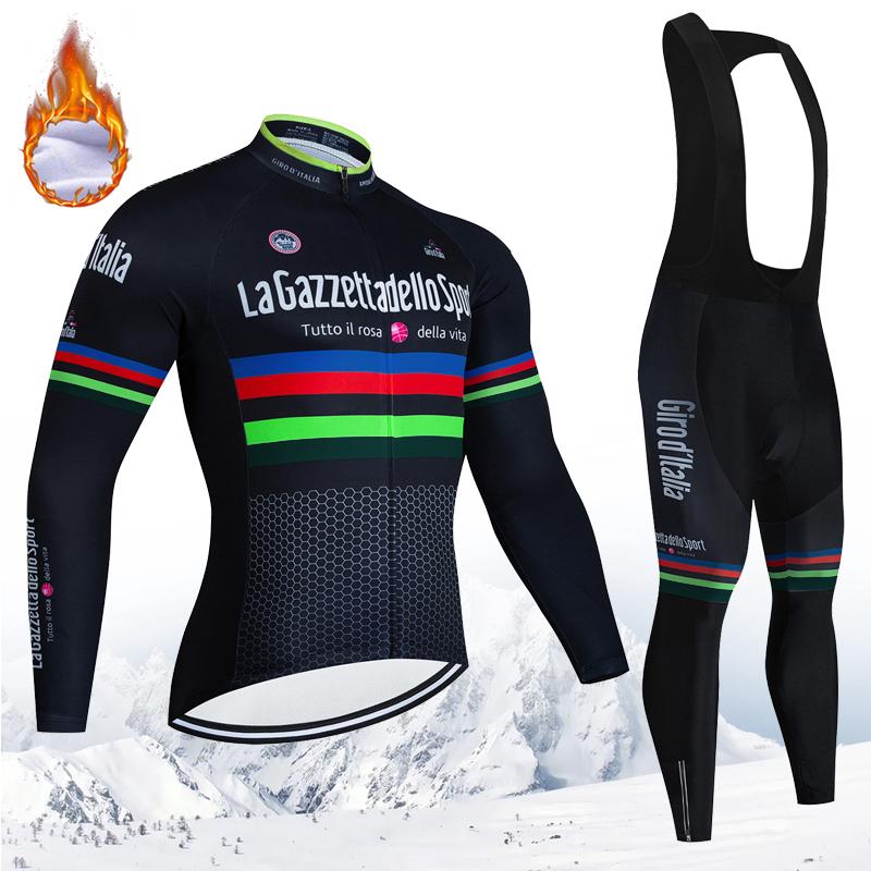 2026 Pro Team Men's Winter Thermal Fleece Set Cycling Clothes Jersey Suit Warm Sport Riding Bike MTB Clothing Bib Pants Set 2026