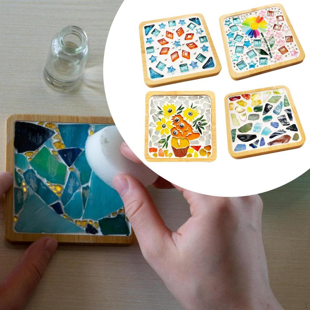 4 Pieces DIY Mosaic Coaster Handmade Craft for Playdates School Art Projects sunflower