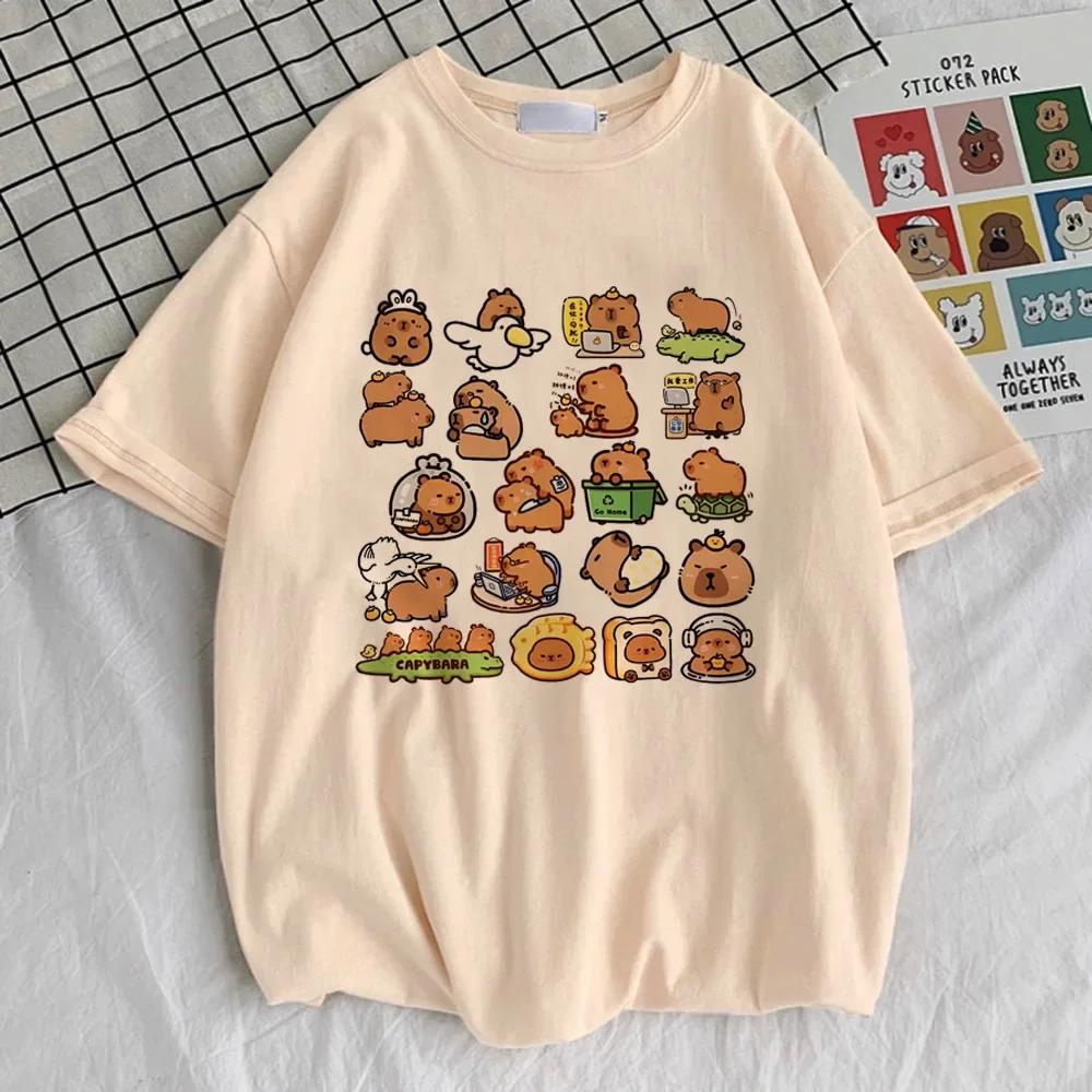 Capybara Kapibara Women's Fashion Kawaii Clothes T-shirt Soft Round Neck Short Sleeve Cute Top Pattern Clothing
