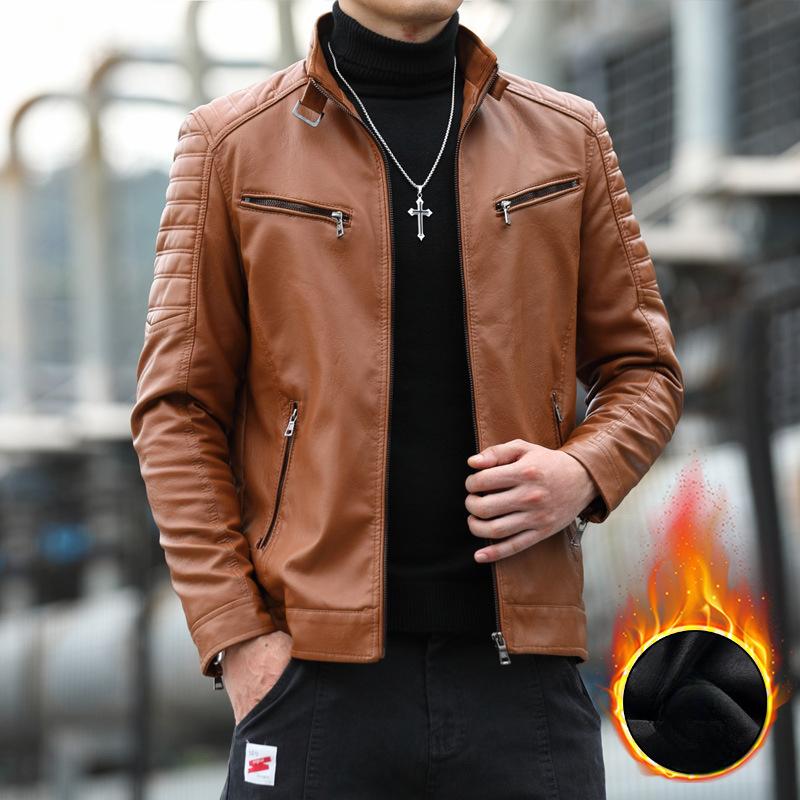 Leather jacket for men autumn and winter new Korean style slim short trendy stand collar men's leather jacket trendy brand motorcycle jacket for men