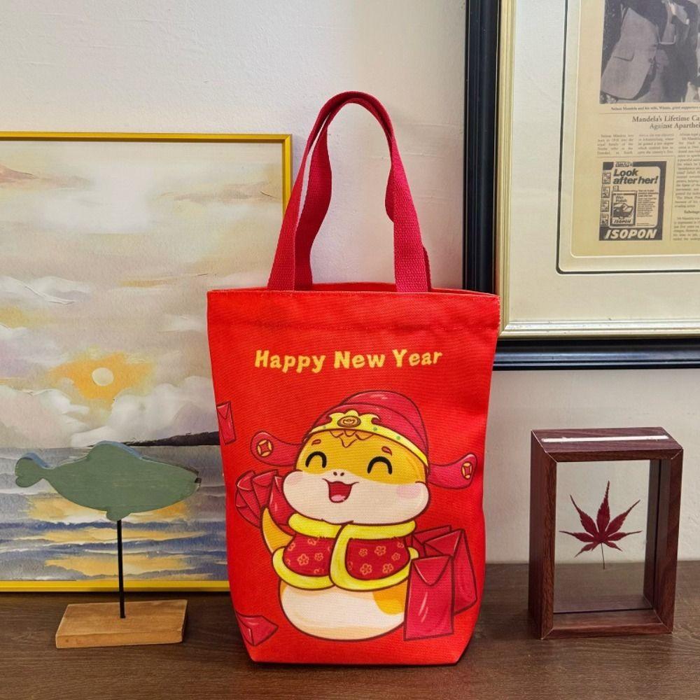 2025 Happy New Year Handbag Year of The Snake Red Tote Bag Snake Year Canvas Bag  Shopping Bag