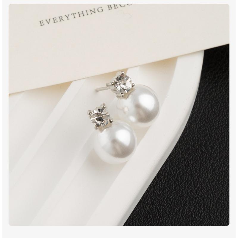 Women Light Luxury Geometric Pearl Zircon Stud Earrings Fashion Ear Jewelry