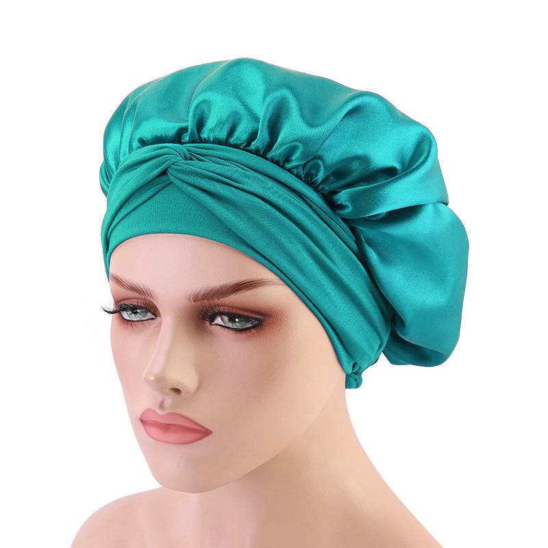 Hot-selling imitation silk wide-brimmed nightcap, satin streamer round hat, hair care headscarf hat