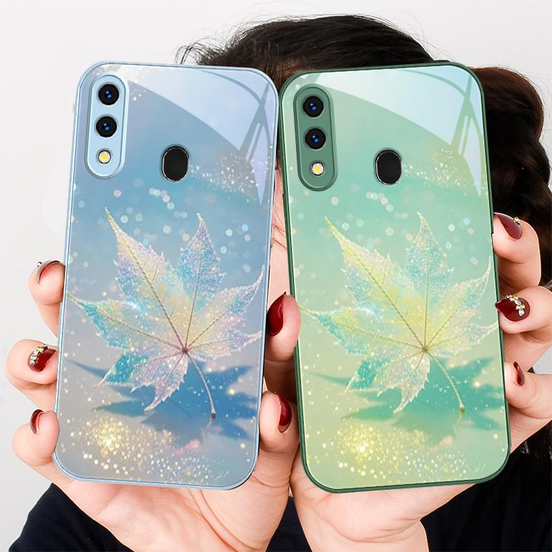 Grüne Ahornblatt-Textur für Samsung A20 30 22 23 24 25 26 31 32 A33 34 35 42 50 51 52 53 54 55 56 70 71 72 73 Glas-Handyhülle