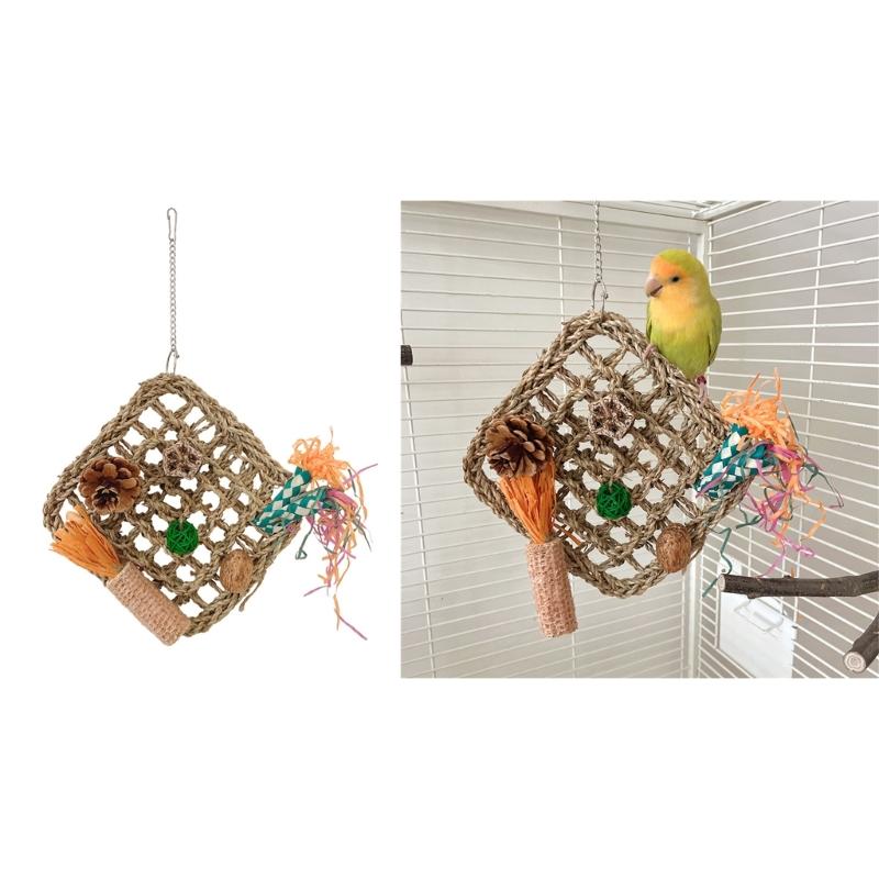 Parrot Toy Bird Cage Toy Hangable Perch Colorful Tearing Toy Birdcages Accessories Budgies Standing Macaws Chewing Toy