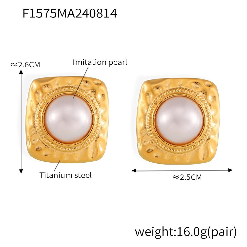 

Серьги-гвоздики в стиле ретро французского суда с квадратным искусственным жемчугом Karst, темпераментные серьги из титановой стали с покрытием из настоящего золота 18 карат для женщин