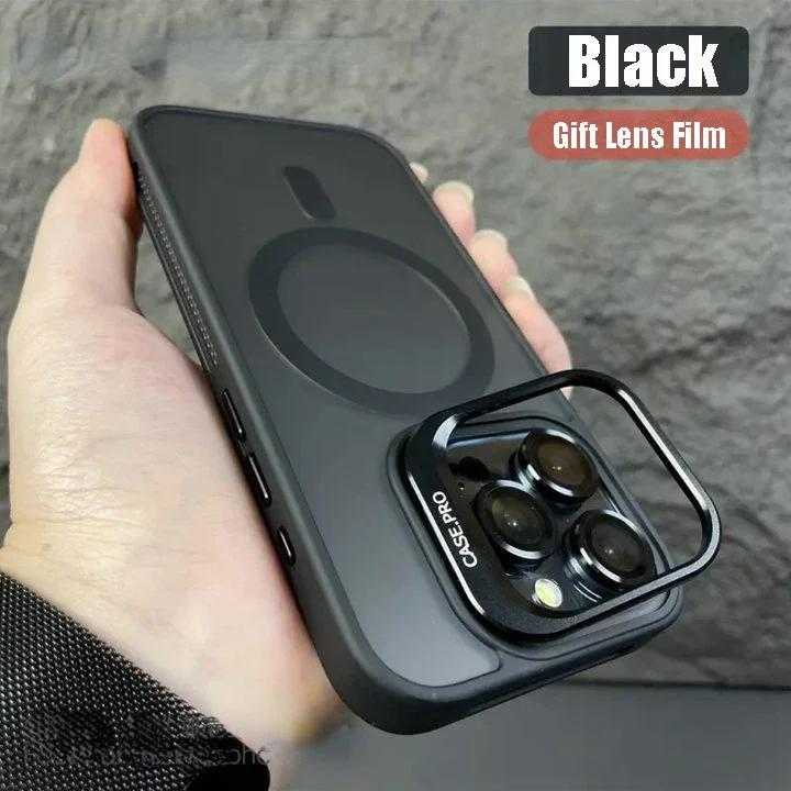 

Металлический магнитный чехол с откидным кронштейном для iPhone 15 14 ProMax 13 11 12 Pro Max 15 Pro противоударный чехол Magsafe с пленкой для объектива For iPhone 12 ProMax