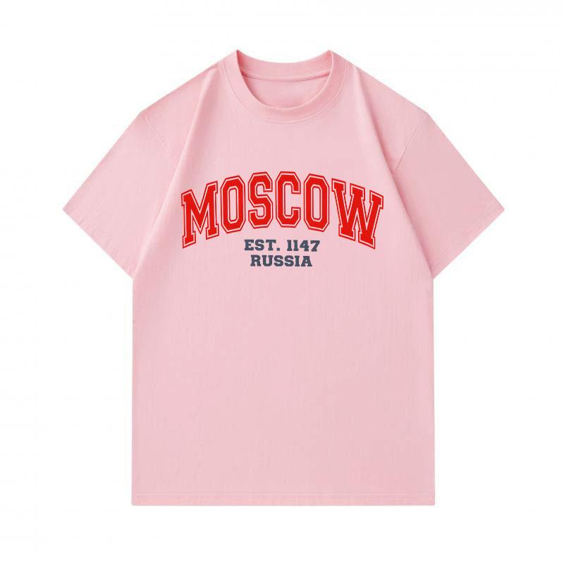 Men's 100% Cotton Crew Neck Short Sleeve T-Shirt, Retro Moscow Russia EST. 1147 Letter Print Casual Soft Breathable Summer Daily Wear Tee for Men