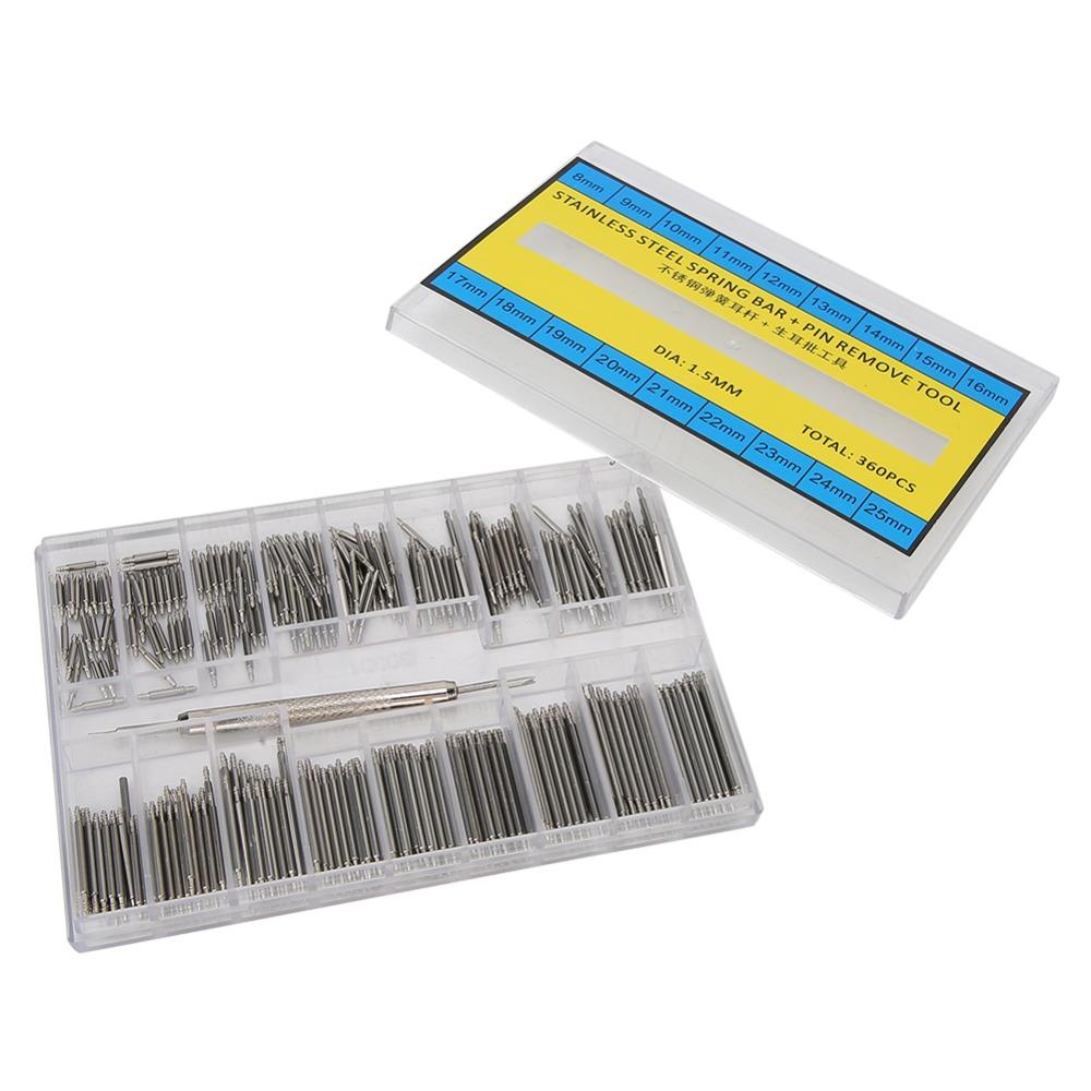360Pcs Stainless Steel Watch Band Spring Bars Silver Watch Strap Link Remover Watch Repair