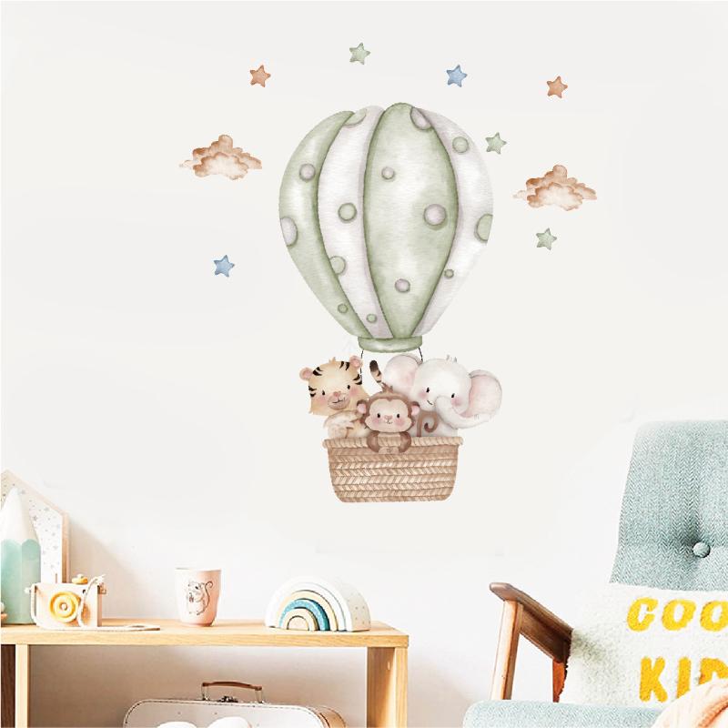 Watercolor Cartoon Elephant Flowers Nursery Wall Sticker Removable Vinyl Wall Decals Mural Boys Kids Room Home Decor A