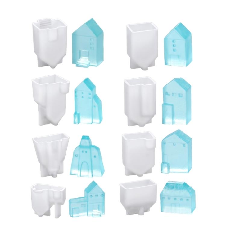 

Pack of 8 DIY Home Decoration Silicone Molds Flexible Silicone Casting Molds for European Inspired House Figurines 1