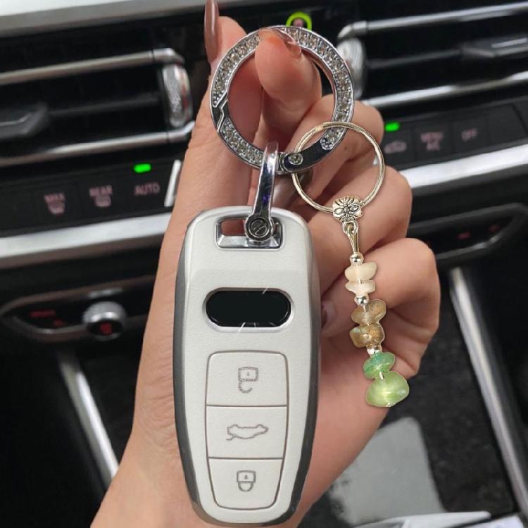 Natural Crystal Stone Keychain Green Chrysoprase Pink Moonstone Rose Quartz Beaded Healing Jewelry For Emotional Balance Gift