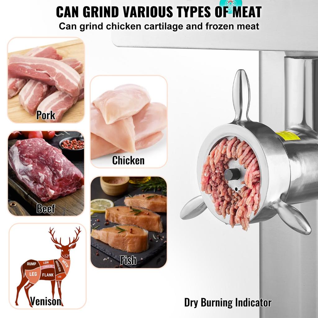 VEVOR Meat Grinder, 36.7 Lbs/Min Capacity Electric Meat Grinders W/ Blade, Grinding Plate, Sausage Maker