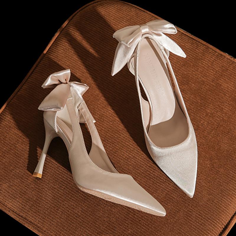 Lussuoso Fiocco Scarpe da Donna Tacco Alto Marca Stiletti Sexy Décolleté di Design Nuova Moda Abito Matrimonio Punta Affusolata Scarpe da Donna