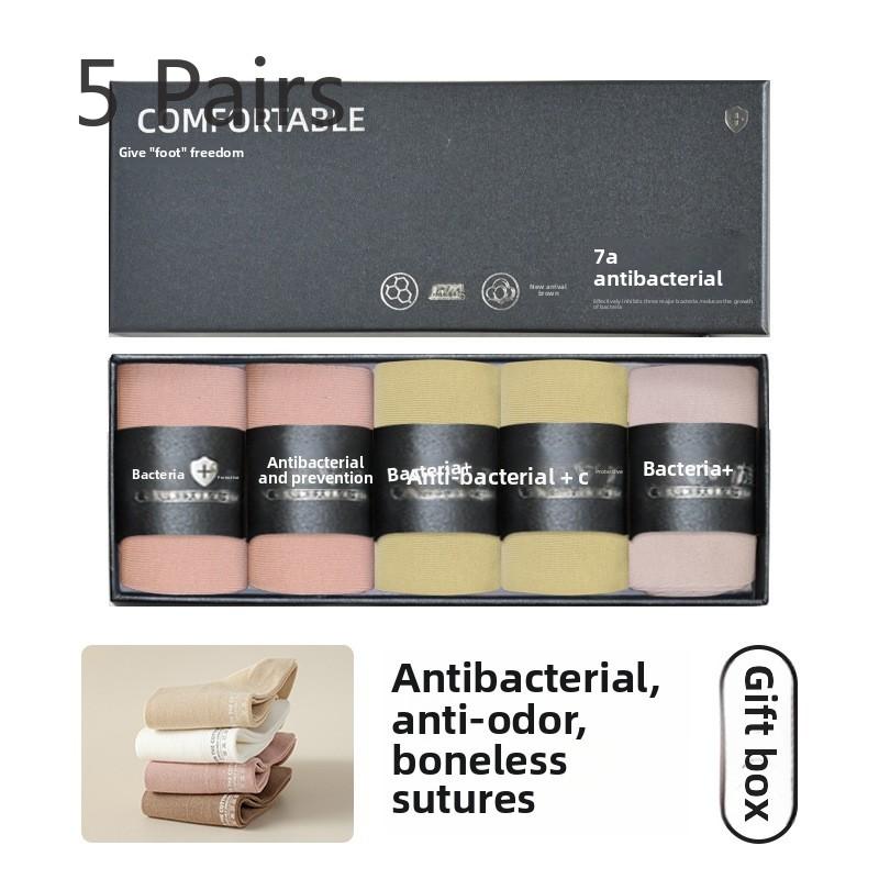 5 Pairs of Women's Spring and Autumn Pure Cotton Anti Bacterial Deodorant Gift Box Medium Tube Socks
