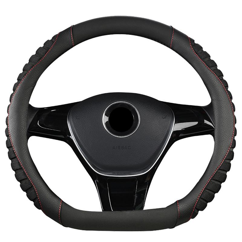 DERMAY D-förmiger Auto-Lenkradbezug aus Leder + Eisseide für Volkswagen VW Passat 2016 2017 2018, Autozubehör