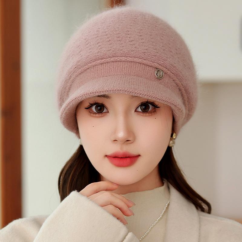 

В язана шапка для жінок Осінь Зима Тепла шапка з кролика в стилі Вестерн В язана шапка на качиному язику з коротким краєм Капелюх середнього віку для літніх матерів one size рожевий