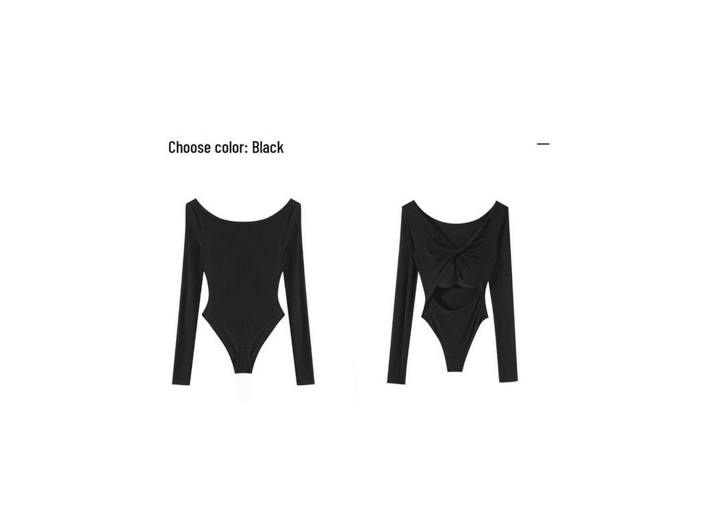 Women's Sexy Twisted Long-Sleeve Bodysuit with Chest Pads, Cross Back, Collarbones Showcase, Crotch Opening, European & American Style.