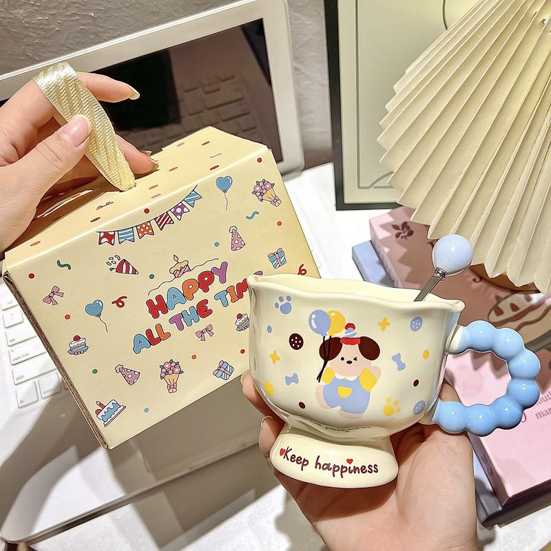 Ins Style Puppy Mug High Looking Cup Ceramic Couple Water Cup for Girls Birthday Gift Souvenir Gift