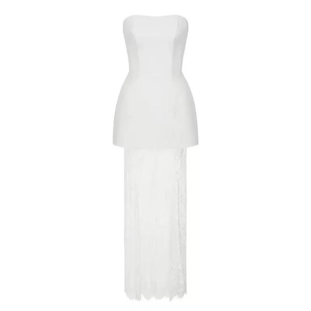 Damen trägerloses Schlauchtop Zweiteiliges Set Tailliert durchsichtiger Spitzen-Maxirock Elegantes Sommer-Kombinationsoutfit