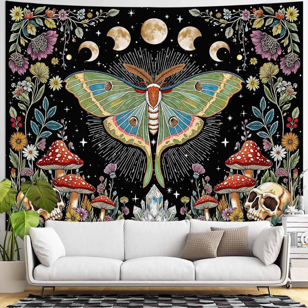 Sun and Moon Tapestry Used for Bedroom Hippies Bohemian Flower Plant Wall Tapestry Aesthetic Retro Galaxy Star Spirit Large Tape