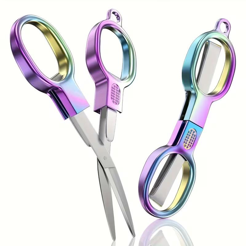1 Piece Mini Stainless Steel Folding Scissors Multi-Functional Pocket Knife with Metal Handle for Travel Office Use