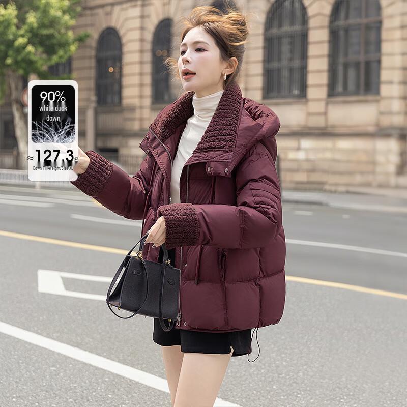 

Sibaishe Women s Solid Color 90% Duck Down Hooded Jacket XL