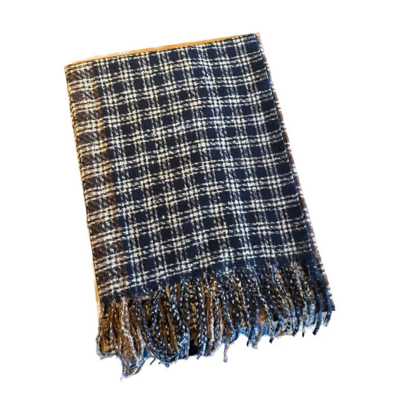Retro Two-color Plaid Scarf Men's Winter Long Thickened Warm Gift Couple Scarf Versatile