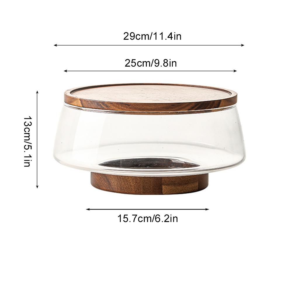 Creative Glass Fruit Bowl with Wood Base - Large Salad Bowl Lid Included Snacks Nuts Popcorn Storage Container Home Christmas