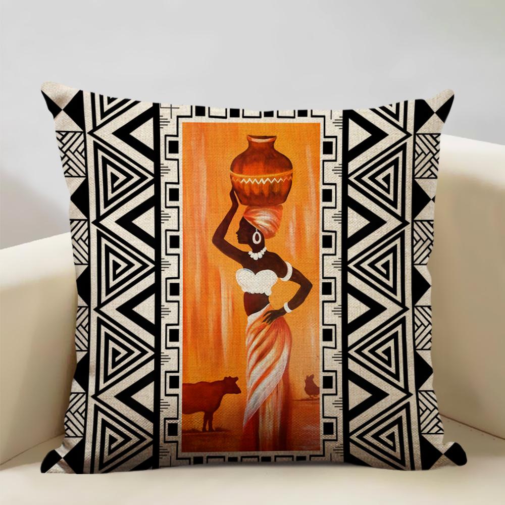Geometric Cushion Cover Sofa Decorative Pillow Cover Home Living Room Ethnic Art Accessories 45x45cm Linen Double-sided Printing