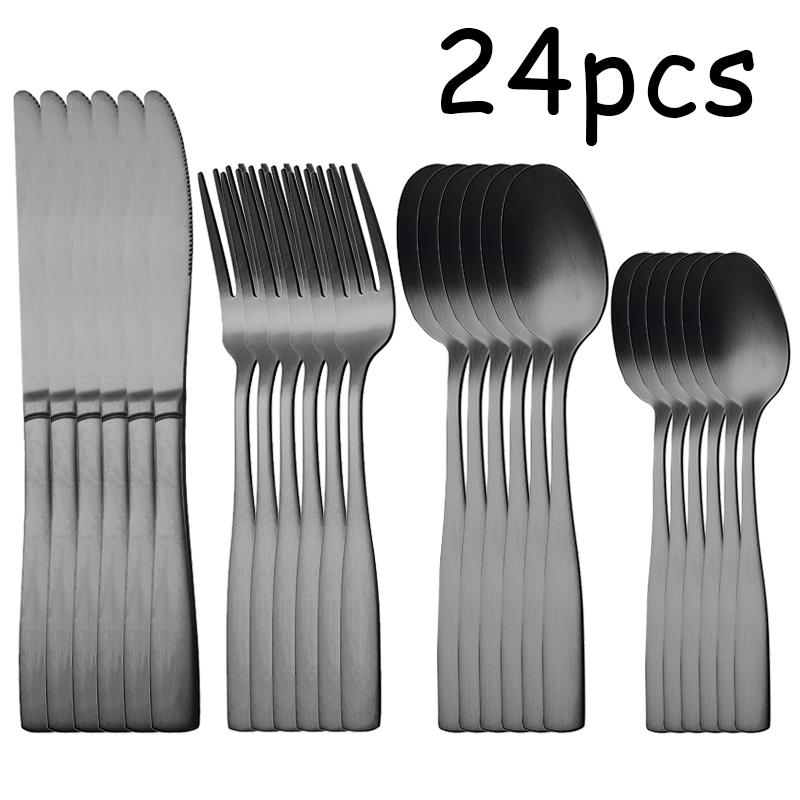 4/16/24/40pcs stainless steel cutlery set, large handle knife and fork spoon, suitable for dining room kitchen.