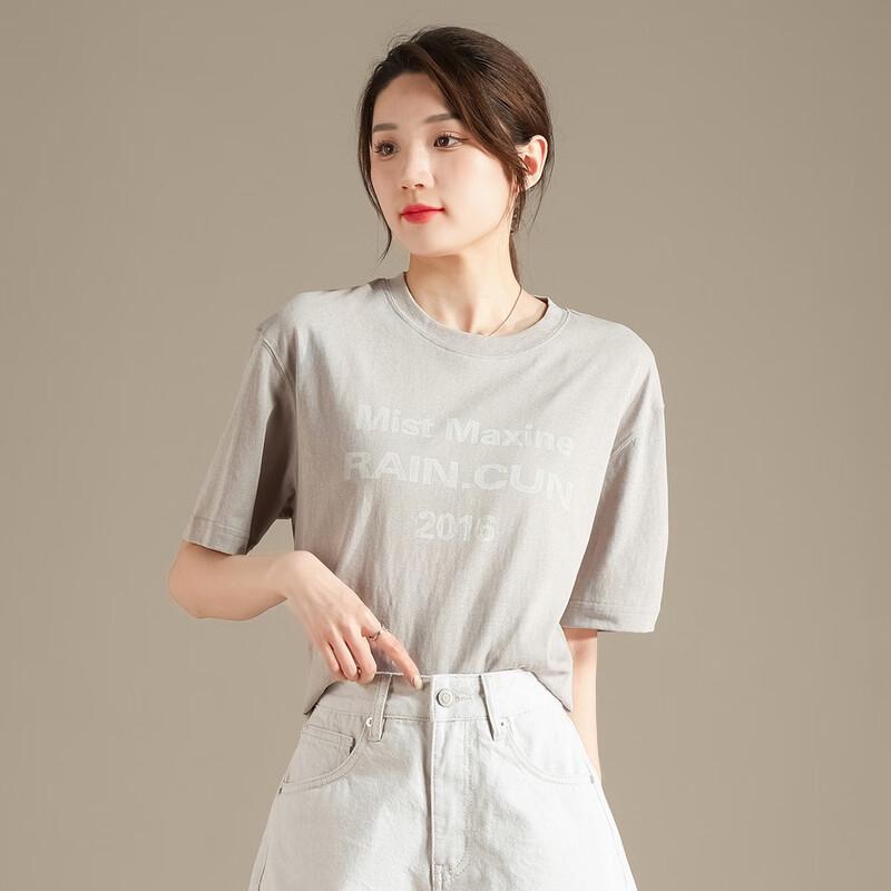 RAIN.CUN Women s Casual Letter Print Short Sleeve T-shirt S