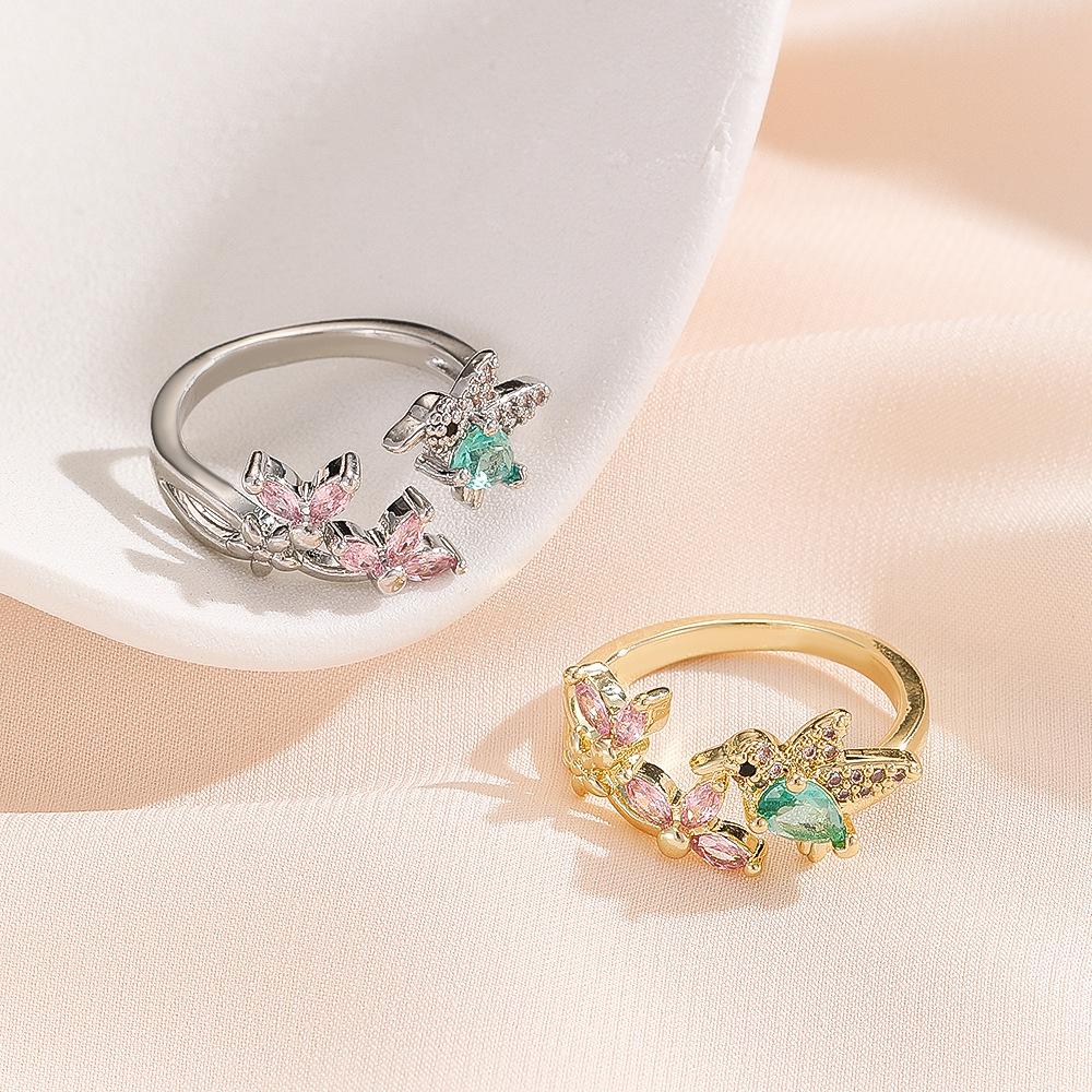 European and American Popular Bird Ring, Female Personality, Fashion, Pink, Emerald Colored Rings