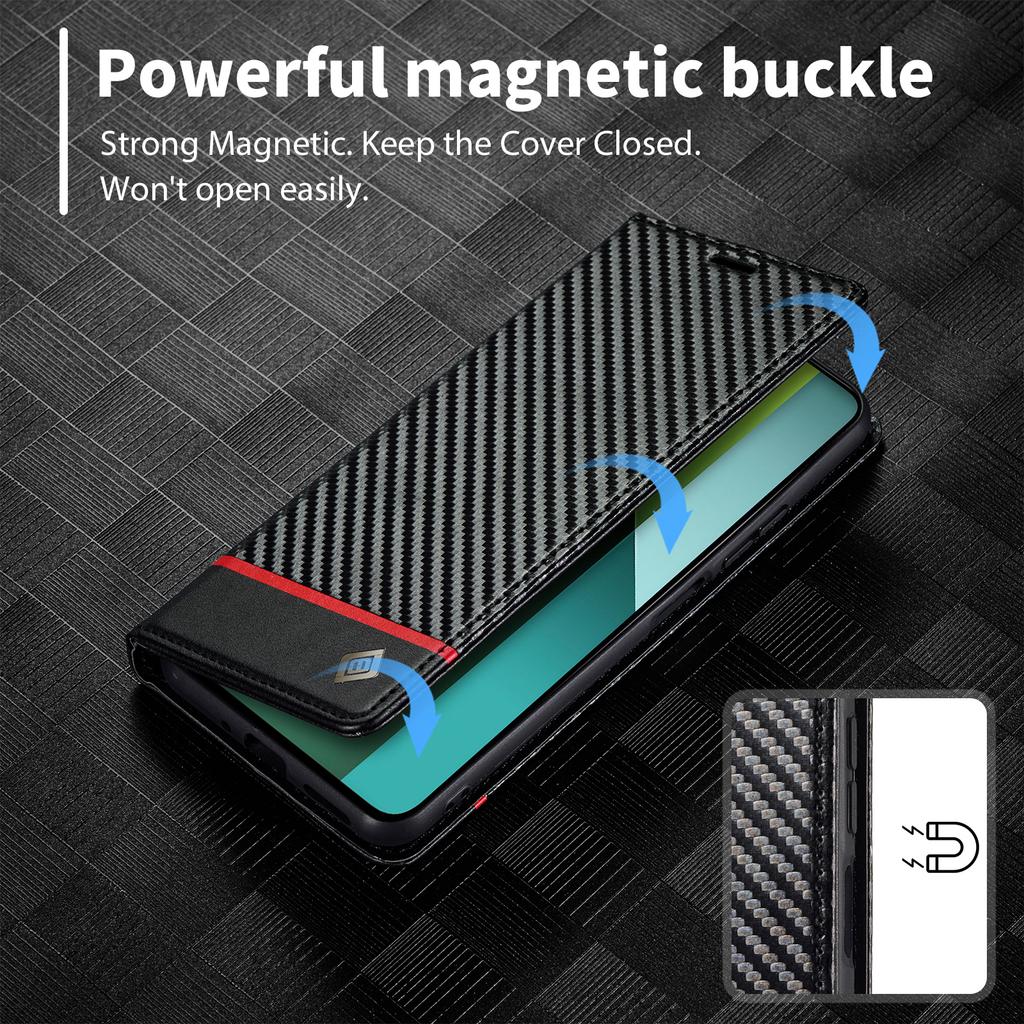 Magnetic Cards Solt Wallet Book Case For Xiaomi Redmi Note 13 Pro 12 13T 12T POCO X6 X5 X4 X3 11S 12S 11 Carbon Fibre Flip Cover