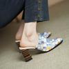 Fashion 2025 Genuine Leather Fashion Shoes Women High Heels Square Toe Mules Slippers Ladies Office Dress Shoes Sandales Slippers Women