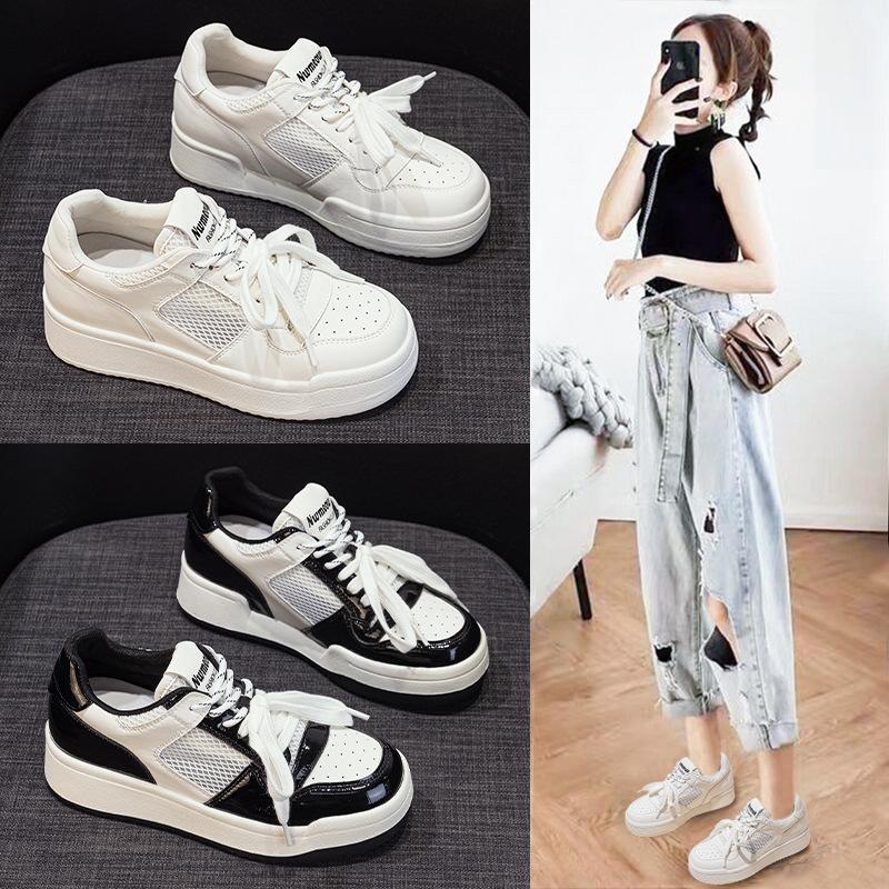 Leather platform mesh heightening shoes women's spring and summer new women's shoes versatile sports shoes
