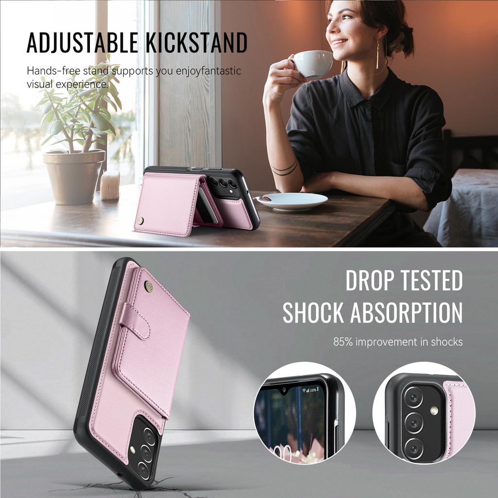 For Samsung Galaxy A24 4G (162.1mm) Case JEEHOOD J09 RFID Blocking Card Holder Leather Back Phone Cover Magnetic Case